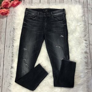 MOTHER Black Distressed Ankle Jeans